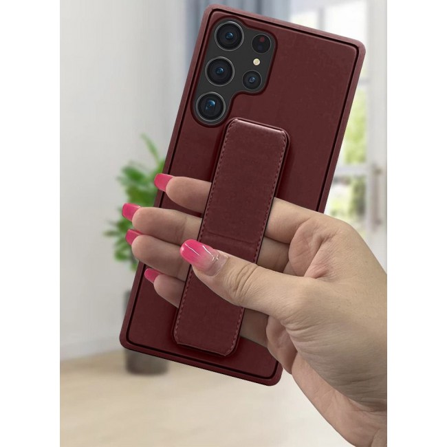 CATANES Samsung Galaxy S23 Ultra Grip Case Magnetic Kickstand Cover with Foldable Hand Strap Maroon