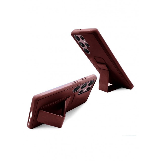 CATANES Samsung Galaxy S23 Ultra Grip Case Magnetic Kickstand Cover with Foldable Hand Strap Maroon