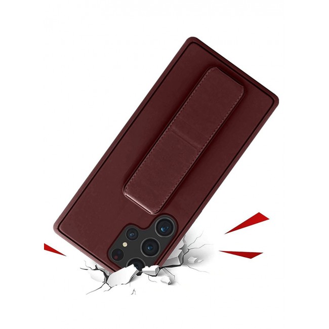 CATANES Samsung Galaxy S23 Ultra Grip Case Magnetic Kickstand Cover with Foldable Hand Strap Maroon