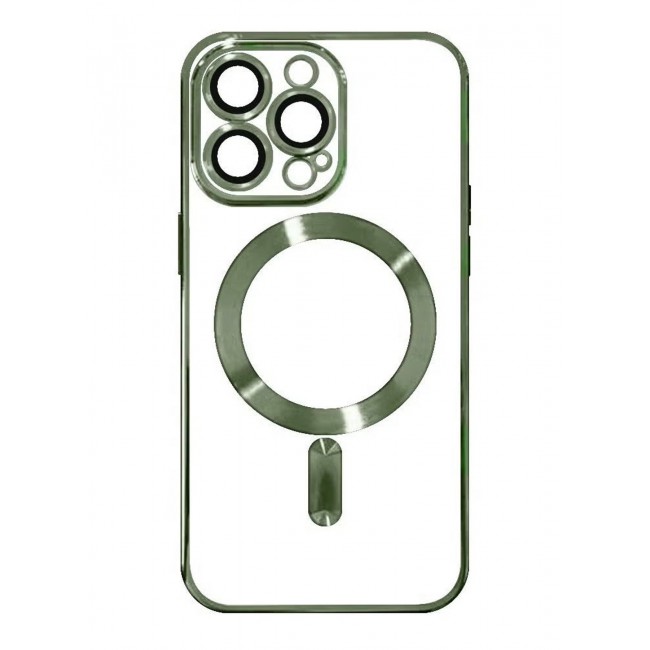 CATANES 2Pack for iPhone 14 Pro Magsafe Case and Screen Protector Clear Electroplating Frame Wireless Charging Cover with Tempered Glass Green/Clear