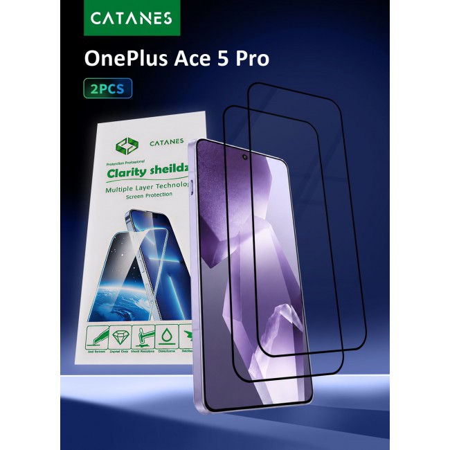 CATANES 2 PACK Screen Protector for OnePlus Ace 5 Pro Tempered Glass 3D, Full Coverage, Scratch-Resistant, 9H Hardness High-Definition Clear Guard, Black Edge