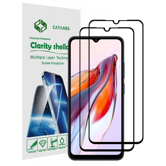 CATANES 2 Pack For Xiaomi Redmi 12C Screen Protector Tempered Glass Full Glue Back