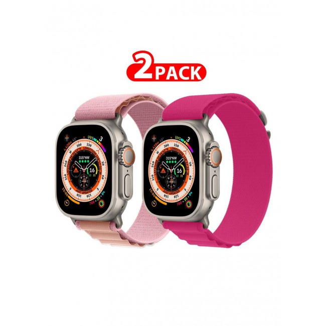 CATANES 2 Pack For Apple Watch Band 49mm 45mm 44mm 42mm Alpine Loop Band Women Men Adjustable with Metal G-Hook Strap for iWatch Ultra Series SE 8/7/6/5/4/3/2/1 Light Pink/Dark Pink