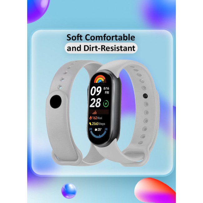 CATANES (for Mi Band 8 and 9) Strap Soft Silicone Replacement Sport Wristband for Xiaomi Mi Band 9 Watch Band Accessories for Women Men Grey