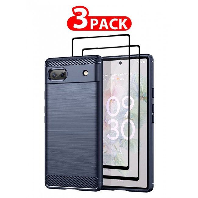 CATANES 3 Packs For Google Pixel 6a Case Cover and 2 Screen Protectors Soft TPU Bumper Protective Back Case Blue