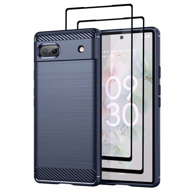 CATANES 3 Packs For Google Pixel 6a Case Cover and 2 Screen Protectors Soft TPU Bumper Protective Back Case Blue