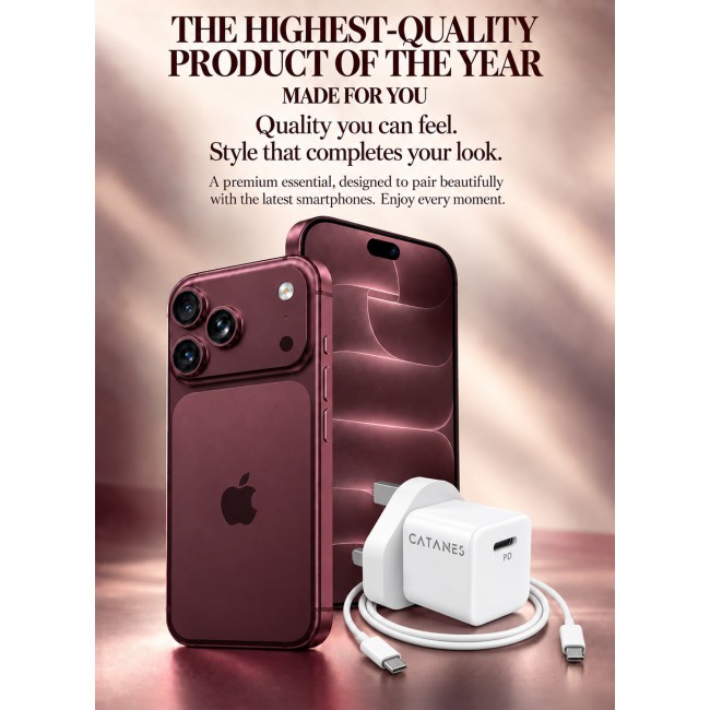 CATANES 25W USB-C Fast Wall Charger for iPhone 18 Pro Max - Power Delivery Adapter with UK Plug & 12-Month Warranty