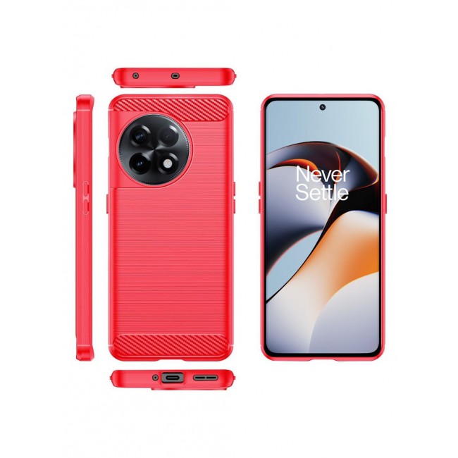 CATANES OnePlus 11R Case Slim Soft TPU Brushed Carbon Fiber Anti-Fingerprint Shockproof Cover 6.74 inch Red