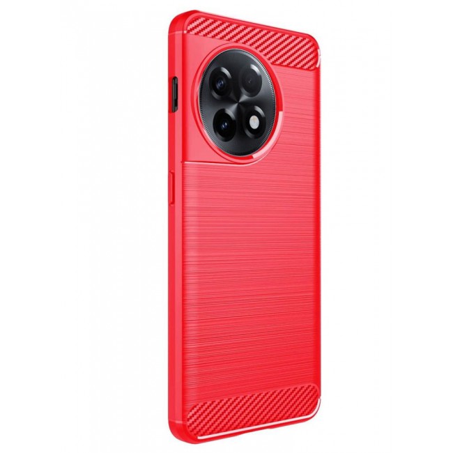 CATANES OnePlus 11R Case Slim Soft TPU Brushed Carbon Fiber Anti-Fingerprint Shockproof Cover 6.74 inch Red
