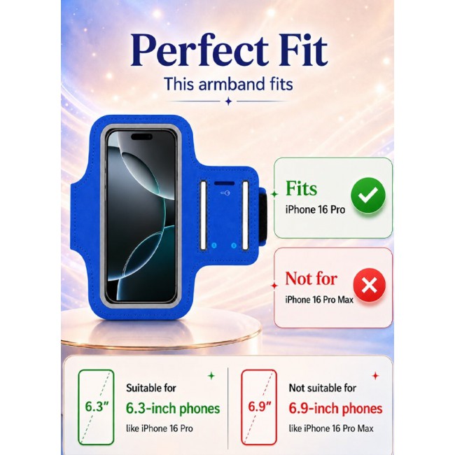 MARGOUN Sports Running Armband Case Compatible with iPhone 16 Pro – Water-Resistant Fitness Wristband Pouch for Gym, Workouts, Jogging with Key Holder and Reflective Strip