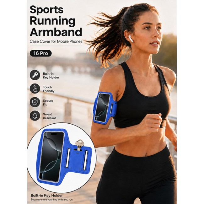MARGOUN Sports Running Armband Case Compatible with iPhone 16 Pro – Water-Resistant Fitness Wristband Pouch for Gym, Workouts, Jogging with Key Holder and Reflective Strip