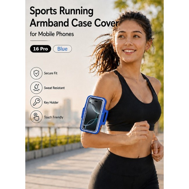 MARGOUN Sports Running Armband Case Compatible with iPhone 16 Pro – Water-Resistant Fitness Wristband Pouch for Gym, Workouts, Jogging with Key Holder and Reflective Strip