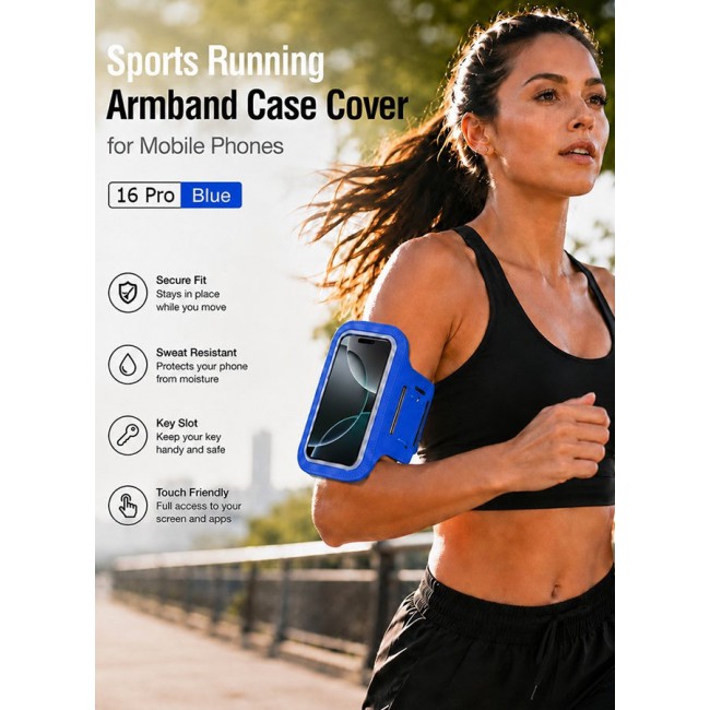 MARGOUN Sports Running Armband Case Compatible with iPhone 16 Pro – Water-Resistant Fitness Wristband Pouch for Gym, Workouts, Jogging with Key Holder and Reflective Strip