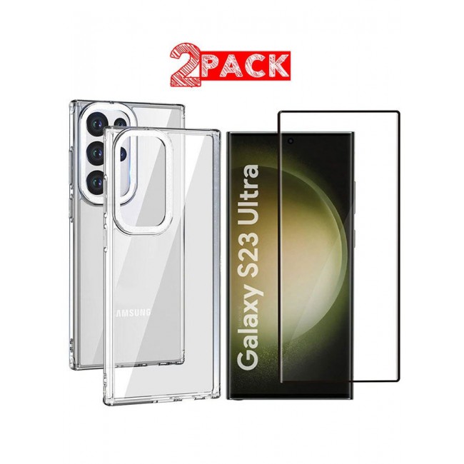 CATANES 2 Pack For Samsung Galaxy S23 Ultra Clear Case With Screen Protector White Edge