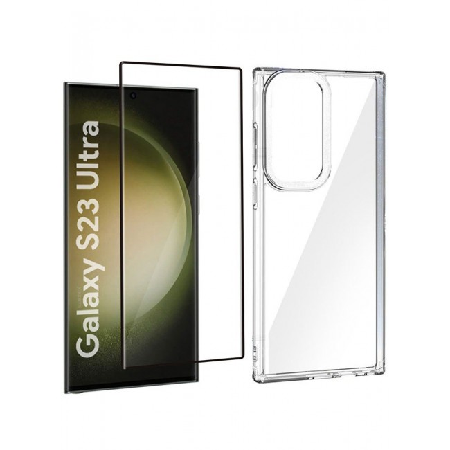 CATANES 2 Pack For Samsung Galaxy S23 Ultra Clear Case With Screen Protector White Edge