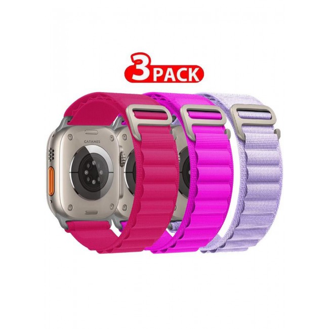 CATANES 3 Pack Alpine Loop Band For Apple Watch Band 49mm/45mm/44mm/42mm Nylon Woven Sport Strap Compatible with iWatch Series Ultra2/Ultra/8/7/SE/6/5/4/3/2/1 Adjustable with Metal G-Hook Strap