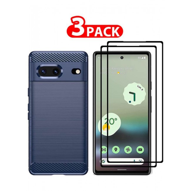 CATANES 3 Pack For Google Pixel 7a Case And 2 Screen Protector Soft TPU Bumper Protective Back Case Blue