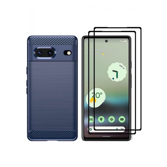 CATANES 3 Pack For Google Pixel 7a Case And 2 Screen Protector Soft TPU Bumper Protective Back Case Blue
