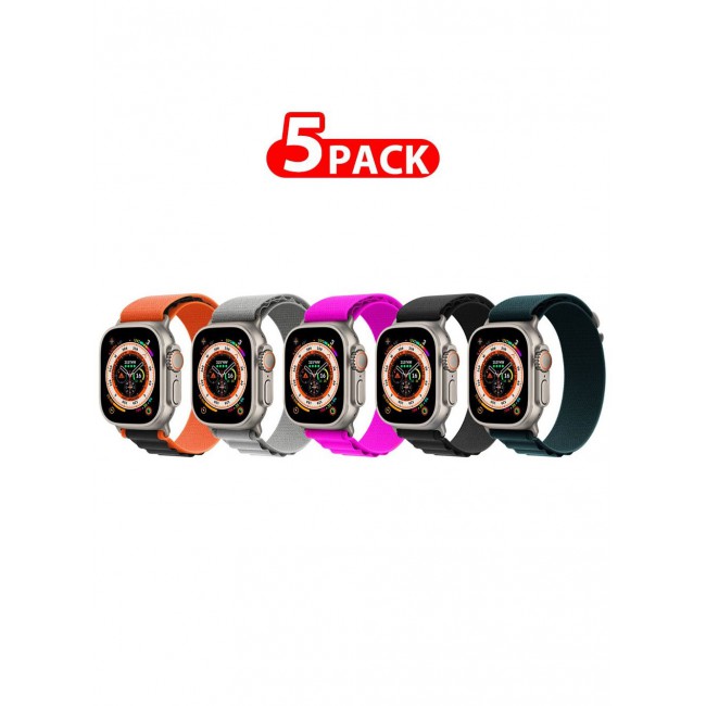 CATANES 5 Pack For Apple Watch Band 49mm 45mm 44mm 42mm Alpine Loop Band Women Men Adjustable with Metal G-Hook Strap for iWatch Ultra Series SE 8/7/6/5/4/3/2/1 Multicolour