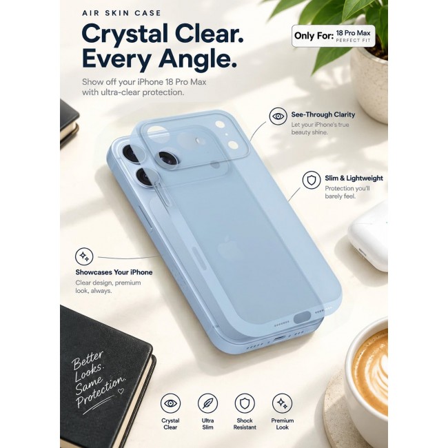 CATANES 2 Pack Air Skin Frosted Matte Case for iPhone 18 Pro Max with Camera Frame Protection - Stylish Ultra Slim Back Cover - Glacier