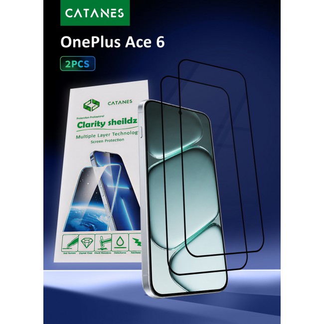 CATANES 2 PACK Screen Protector for OnePlus Ace 6 Tempered Glass 3D, Full Coverage, Scratch-Resistant, 9H Hardness High-Definition Clear Guard, Black Edge
