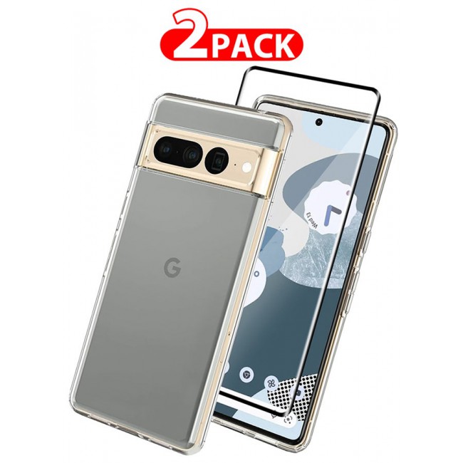 CATANES 2 Packs For Google Pixel 7 Pro TPU Case and Screen Protector Clear Transparent Shockproof Protective Phone Case Scratch Resistant Cover