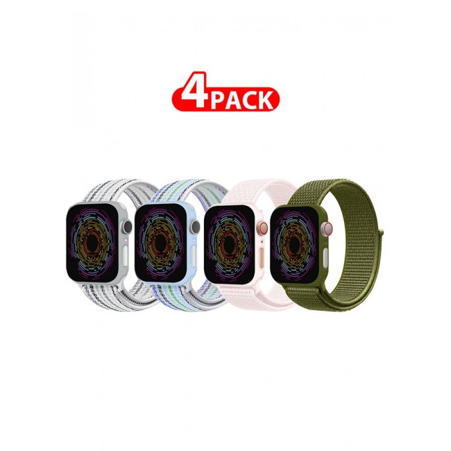 CATANES 4 Pack Apple Watch Band 38mm 40mm 41mm Sport Loop Nylon Band Quick Release Soft Fabric Nylon Adjustable Rugged Velcro Replacement Wristband Strap for Men Women Compatible with Series SE/7/6/5/4/3/2/1