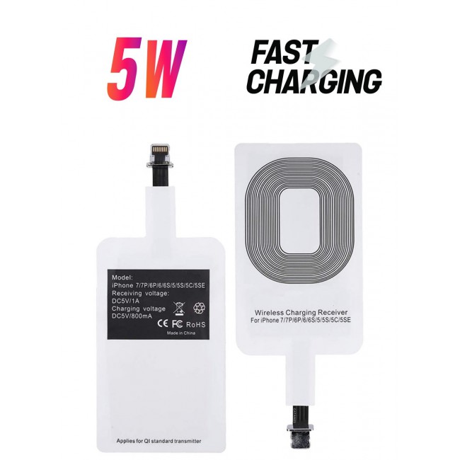 CATANES iPhone 5 Wireless Charging Receiver 5V 800mAh Wireless Charger Adapter Plug and Play Fast Charging Qi Receiver