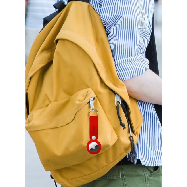 CATANES Airtag Case with Key Ring And Rubber anti-drop Keychain device,Red