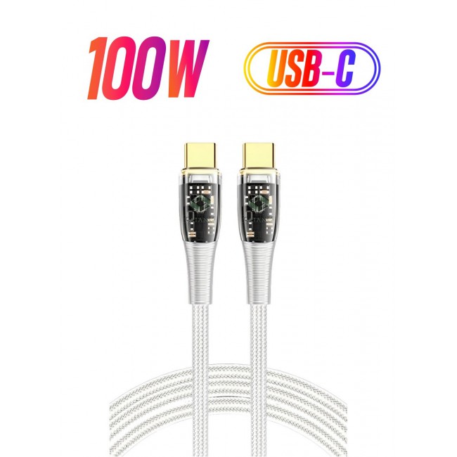 CATANES USB Type C to USB Type C Cable Fast Charging Cable Transparent Adapter Fast Charging Cable White 1M