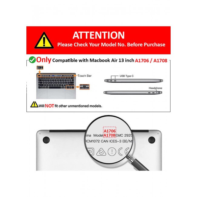 CATANES MacBook Air 13 Inch Case (2019/2018/2017/2016 release) Models A1706 / A1708 Plastic Hard Shell Case Clear