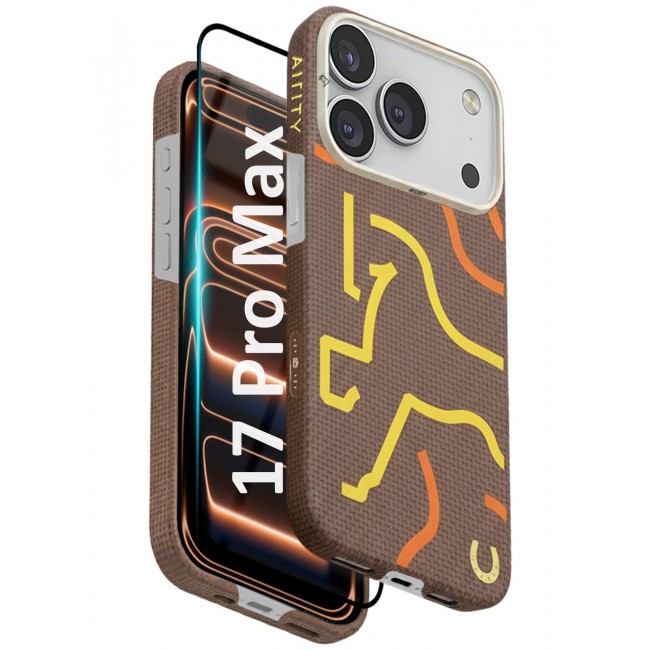 AIRITY Horse Style Bamboo Fiber Protective Case for iPhone 17/18 Pro Max Ultra Durable, Lightweight & Premium Design with Screen Protector Brown Yellow