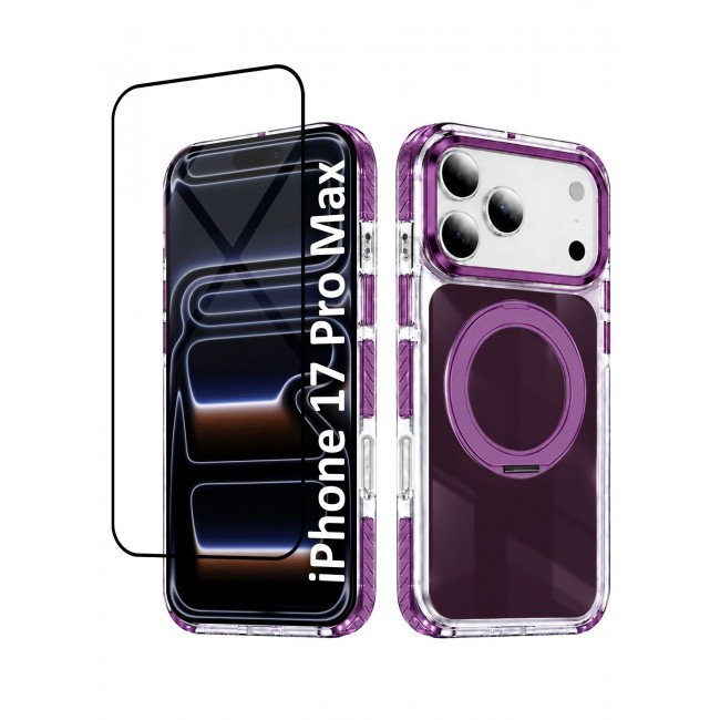 CATANES 2 Pack Magnetic Case For iPhone 17 Pro Max Clear TPU Cover with 360-Degree Rotating Ring Kickstand - Burgundy