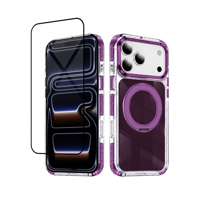 CATANES 2 Pack Magnetic Case For iPhone 17 Pro Max Clear TPU Cover with 360-Degree Rotating Ring Kickstand - Burgundy