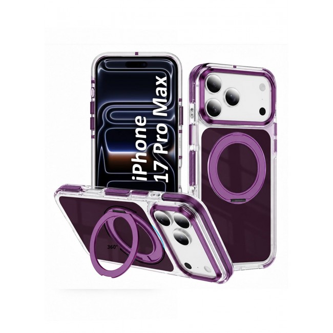 CATANES 2 Pack Magnetic Case For iPhone 17 Pro Max Clear TPU Cover with 360-Degree Rotating Ring Kickstand - Burgundy