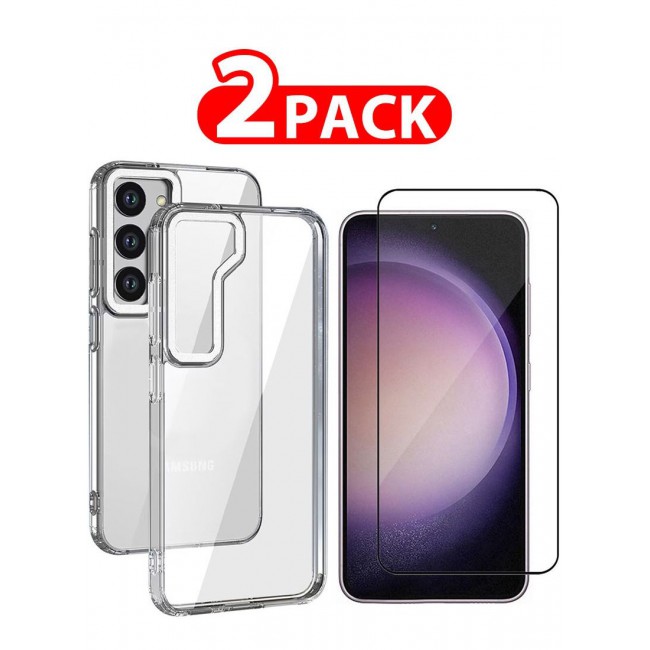 CATANES 2 Pack For Samsung Galaxy S23 Clear Case With Screen Protector White Edge