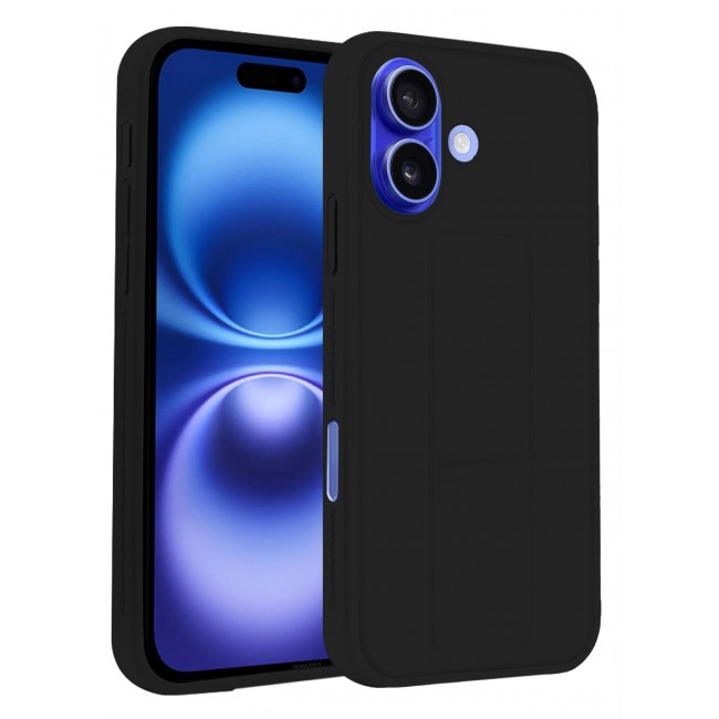 CATANES (for Apple iPhone 16) Case Premium PU Leather Back Cover with Stand Function Shockproof and Anti Scratch Finger Grip Case Cover / Black