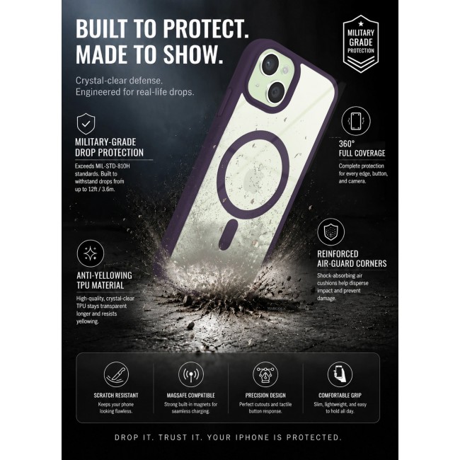 CATANES MagSafe Magnetic Clear Case for iPhone 15 Plus 6.7 inch – Shockproof Protective Cover with Bumper - Purple
