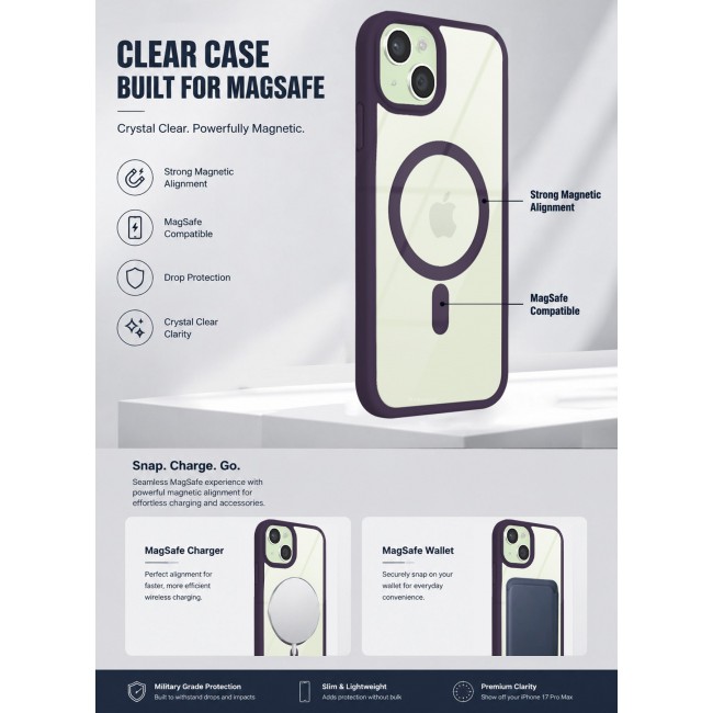CATANES MagSafe Magnetic Clear Case for iPhone 15 Plus 6.7 inch – Shockproof Protective Cover with Bumper - Purple