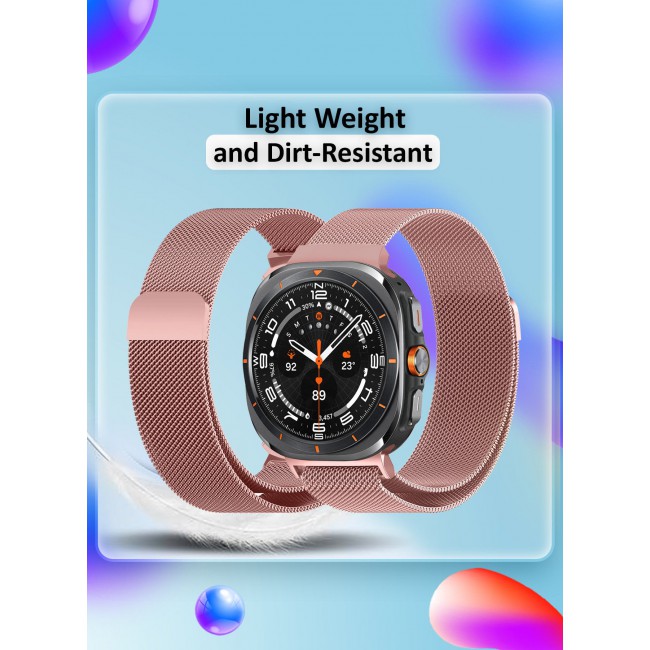 CATANES (for Samsung Galaxy Watch 7 Ultra) Milanese Loop, Metal Mesh Adjustable Strap, Magnetic Clasp Mesh Bands Stainless Steel Metal Connector Rose Pink