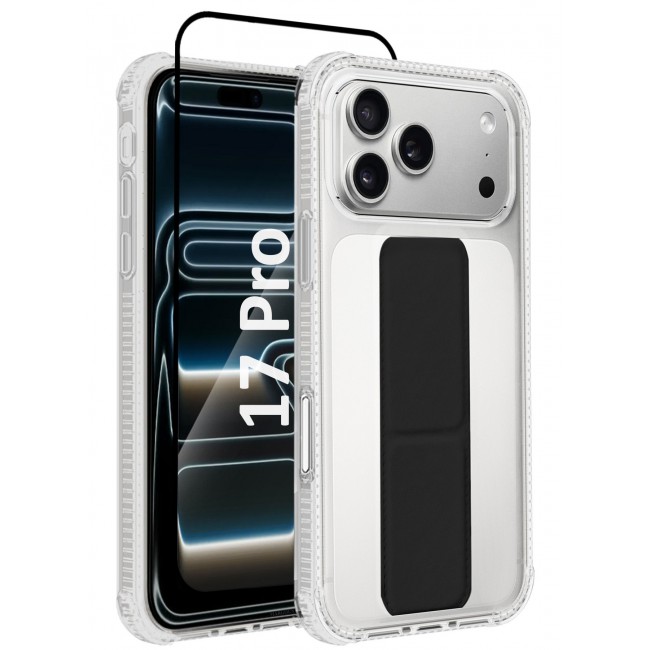 CATANES 2 Packs Finger Grip Clear Case Cover for iPhone 17 Pro- Kickstand Car Magnetic Holder Multi-function Protective Two-in-one Case with 3D Screen Protector - Black