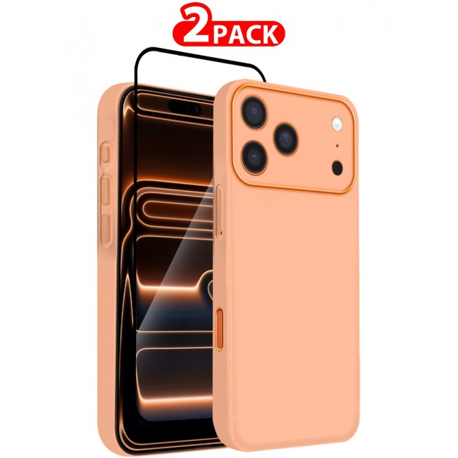 CATANES 2 Packs Air Skin Case Cover for Apple iPhone 17 Pro Max - Sturdy Back Cover - Durable Thin Case - Drop Protection Cover with 3D Screen Protector - Orange