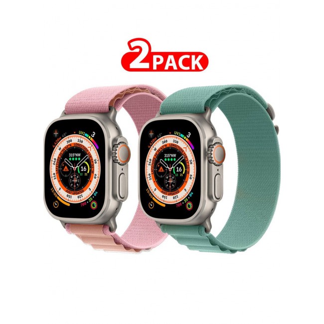 CATANES 2 Pack For Apple Watch Band 49mm 45mm 44mm 42mm Alpine Loop Band Women Men Adjustable with Metal G-Hook Strap for iWatch Ultra Series SE 8/7/6/5/4/3/2/1 Pink/Light Blue