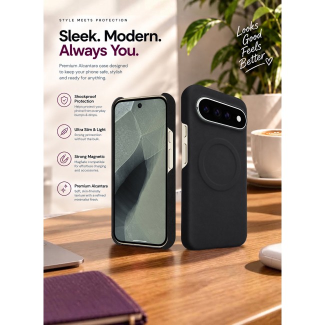 CATANES Premium Alcantara Case for Google Pixel 11 Pro XL Magnetic Shockproof Slim Cover - Black