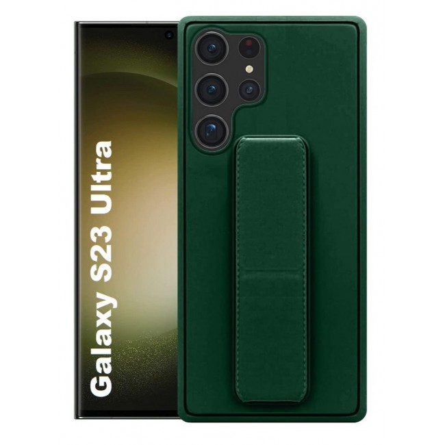 CATANES Samsung Galaxy S23 Ultra Grip Case Magnetic Kickstand Cover with Foldable Hand Strap Green
