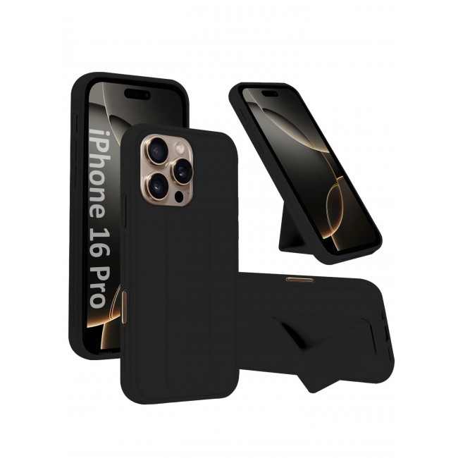 CATANES (for Apple iPhone 16 Pro) Case Premium PU Leather Back Cover with Stand Function Shockproof and Anti Scratch Finger Grip Case Cover / Black