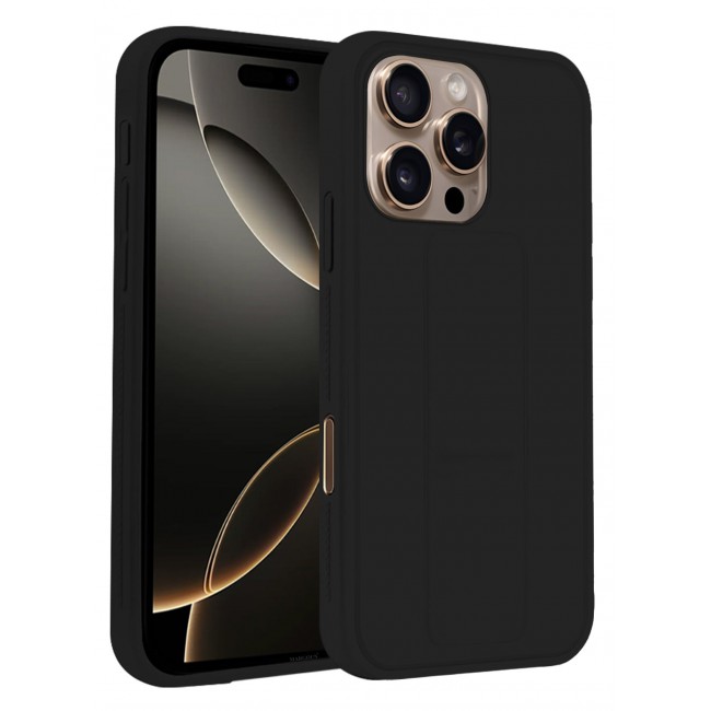 CATANES (for Apple iPhone 16 Pro) Case Premium PU Leather Back Cover with Stand Function Shockproof and Anti Scratch Finger Grip Case Cover / Black