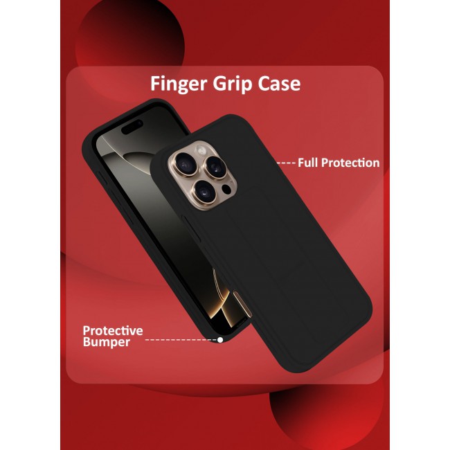 CATANES (for Apple iPhone 16 Pro) Case Premium PU Leather Back Cover with Stand Function Shockproof and Anti Scratch Finger Grip Case Cover / Black