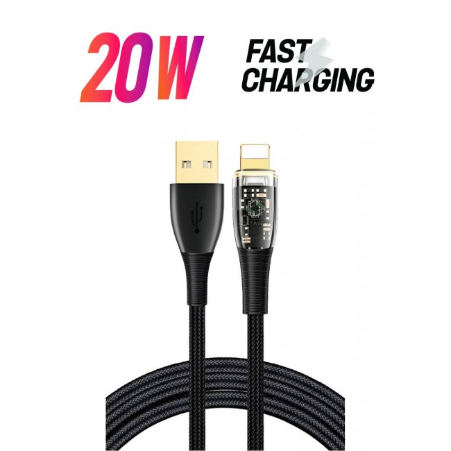 CATANES USB Cable to Lightning Fast Charging Cable Transparent Adapter Fast Charging Cable Black 1M