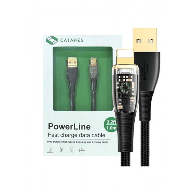 CATANES USB Cable to Lightning Fast Charging Cable Transparent Adapter Fast Charging Cable Black 1M